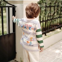 Vêtements de sport pour tout-petits 100% coton pour garçons et filles (style épaules tombantes, taille extra-large, rayures, t-shirt à manches longues)