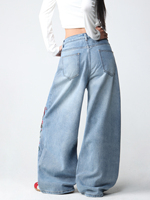 Jeans personnalisés pour femmes, style Y2K rétro, décontractés, amples, de haute qualité, avec broderies florales et plusieurs poches