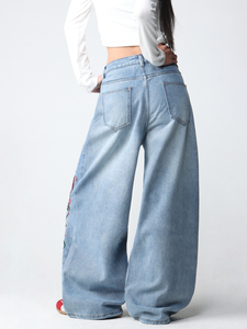 Jeans personnalisés pour femmes, style Y2K rétro, décontractés, amples, de haute qualité, avec broderies florales et plusieurs poches - Product Image 3
