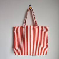Sac fourre-tout en coton épais personnalisé rayé imprimé logo rouge blanc sac fourre-tout pliant fermeture éclair sac fourre-tout en toile avec de longues poignées Web