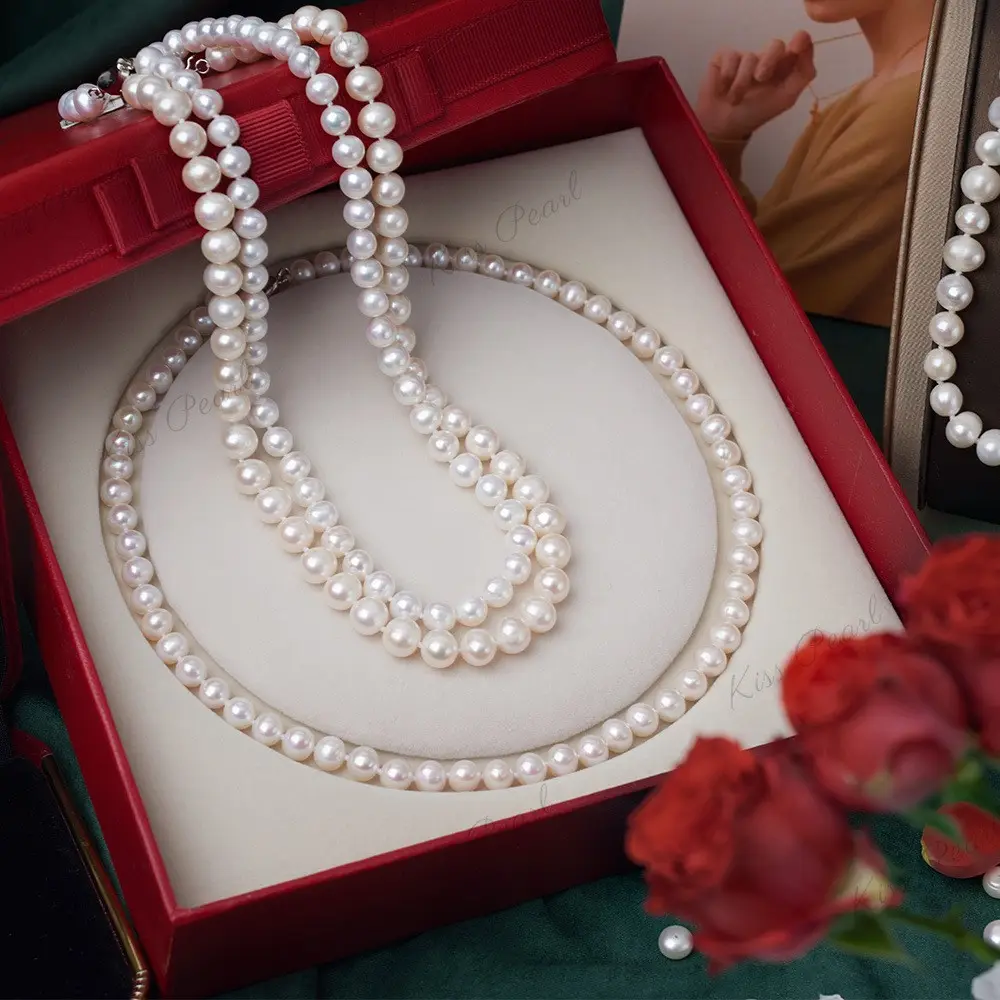 Freshwater Cultured Pearl Necklace Cultured Natural Real Pearl Strand Perfect Round White Freshwater Pearl Necklace