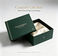 Boîte cadeau rigide vert forêt personnalisée avec doublure en tissu satiné doux, logo monogramme estampé à chaud en or pour bijoux et emballages de luxe