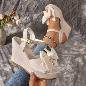 Sandalias de Plataforma con Cordones y Lazos, Resistentes, Suaves, para Exteriores, Estilo Verano 2025, Punta Redonda y Abierta para Mujer - Product Image 1