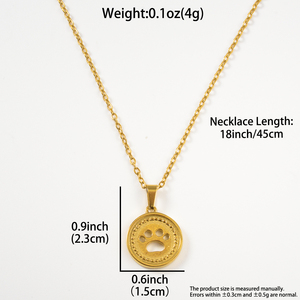 Colgante de Cadena Fina Rolo Chapado en Oro de 18K con Dije Redondo de Huella de Pata Personalizable de Lujo en Acero Inoxidable 316L - Product Image 6