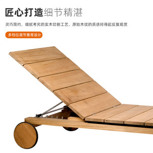 Chaise longue d'extérieur moderne et réglable en teck pour cour, piscine, villa, jardin, hôtel, chambre d'hôtes - Product Image 2