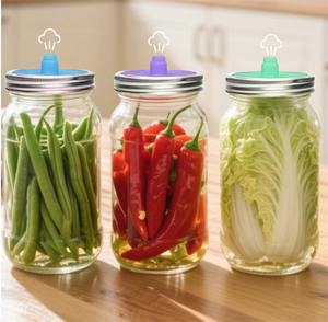Kit de Fermentación con Tarro Mason de <span class=keywords><strong>Boca</strong></span> Ancha de 32oz y Tapa de Silicona con Válvula de Fermentación, Apto para Lavavajillas, para Encurtidos y Pepinillos - Product Image 1