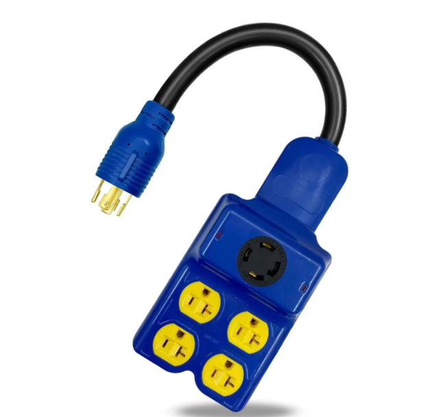 5 in 1 Generator Adapter Extension Cord NEMA L14-30P Four 5-20R/5-15R L14-30R 30A 250V RV Power Adapter Durable Rubber Material