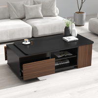 Table basse extensible, table basse en bois à longueur réglable avec 2 tiroirs de rangement, grande table rectangulaire longue