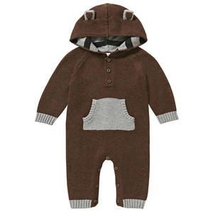 Combinaison bébé en <span class=keywords><strong>coton</strong></span> biologique combinaison pull à manches longues, combinaison automne et hiver en tricot chaud à capuche - Product Image 1