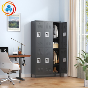 Modular 6-Door 72" Iron Lockers with Lock <b>Folding</b> Bedroom Storage Cabinet for Easy Assembly Commercial Use in School Gym Black - Product Image 6