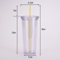 Offre Spéciale 24oz AS Double tasse de paille transparente en plastique tasses en plastique logo personnalisé imprimé tasse en plastique réutilisable 32oz avec couvercle