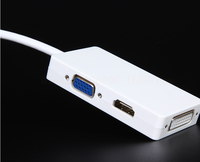 Adaptateur Mini DP vers HDMI DVI VGA 3 en 1 Hub Mini DP Adaptateur vidéo 1080P Convertisseur pour Imac Apple Pro Air (Blanc)