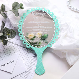 Tarjetas de Menú de Papel con Forma de Espejo de Mano, Diseño con Borde de Encaje Verde Menta para Eventos de Boda - Product Image 3