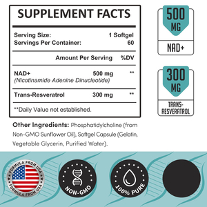 Supplément Liposomal NAD + Plus 800MG Nicotinamide Riboside Alternative pour l'énergie cellulaire Vieillissement sain et réparation musculaire - Product Image 3