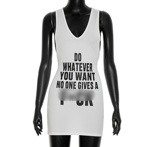 Streetwear effen dames t-shirtjurk casual lange tops casual pullover mouwloos letterprint bodycon mini t-shirtjurkjes - Product Image 3