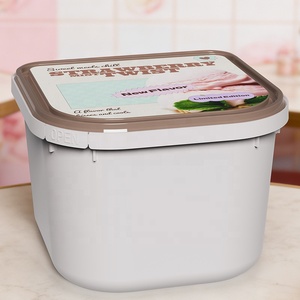 Envases de plástico reutilizables para helado y gelato de 2 litros (1.8 cuartos de galón) con tapas y cierre de seguridad IML para almacenamiento en congelador. - Product Image 1