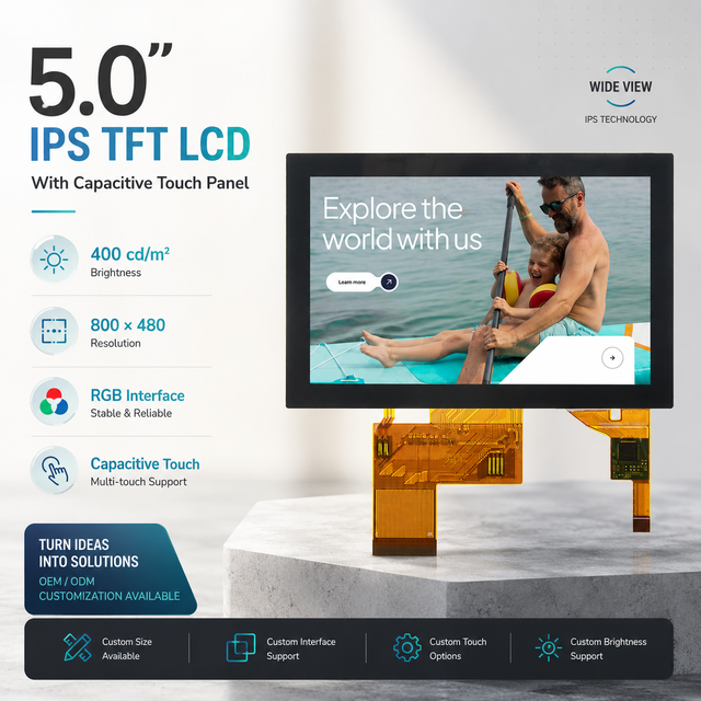 Custom ODM 5 Inch IPS TFT LCD Module 800x480 RGB Capacitive Touch Display for HMI Devices