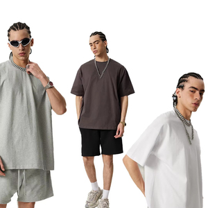 T-shirts personnalisés en coton 100% avec logo brodé, de haute qualité, épais, surdimensionnés, unis, pour hommes, style streetwear - Product Image 3