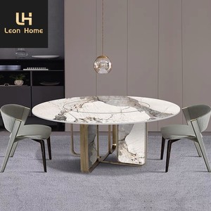 Juego de Mesas y Sillas Redondas Giratorias de Mármol de Diseño Moderno y Lujoso de Alta Calidad para Cafeterías y Restaurantes - Product Image 1