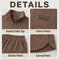 Ensemble 2 pièces personnalisé pour femme : Sweat-shirt à quart de zip avec empiècements et short ample en molleton bouclette élastique au-dessus du genou pour la détente à la maison