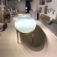 Nouvelle table de banquet ovale de luxe en acier inoxydable avec plateau en verre pour événements de mariage