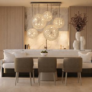 Lámpara colgante de cristal multisfera con placa rectangular para techo, para comedor, isla de cocina, candelabro LED - Product Image 1