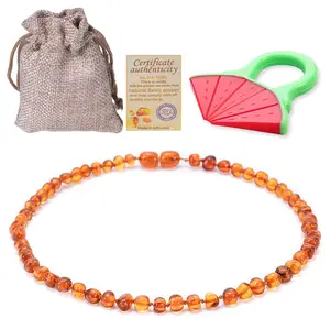 2022 New Level B Tooth Bite Certificate 4-piece Set Beads Teething Necklace Amber for Baby Children Women's XP 1set/opp Bag 4.5g