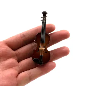 1Pcs Modelo De Violino Em Miniatura De Madeira com Suporte e Caso Mini Instrumento Musical 1/12 Dollhouse 1/6 Action figure Acessórios