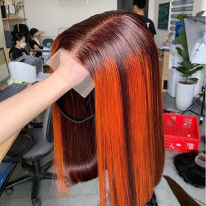 Nuove parrucche di capelli umani a buon mercato capelli crudi vietnamiti, radici scure Ombre color zenzero evidenziano parrucche corte in pizzo a bob - Product Image 1