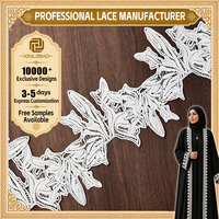 Bordure en dentelle guipure blanche avec broderie botanique, large garniture en dentelle chimique pour Abaya, robe, patte de boutonnage avant, poignets et accessoires vestimentaires