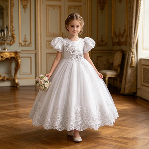 Robe tutu rose en satin MQATZ, dernière collection, pour filles de 4 à 9 ans, longueur genou, coupe trapèze, à volants, imprimé floral, pour fêtes, anniversaires, mariages, ODM - Product Image 4