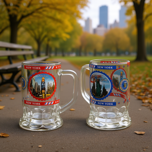 Vasos de vidrio EB New York de 2.5 pulgadas con asa, juego de 144 piezas en caja, estilo americano, logotipo serigrafiado, regalo para adultos - Product Image 2