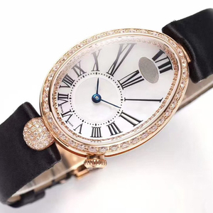 Breathtaking Custom White Dial Roman Numerals Oval Rose Gold Diamond Bezel Automatic <b>Mechanical</b> Precision Female Wristwatch - Product Image 1