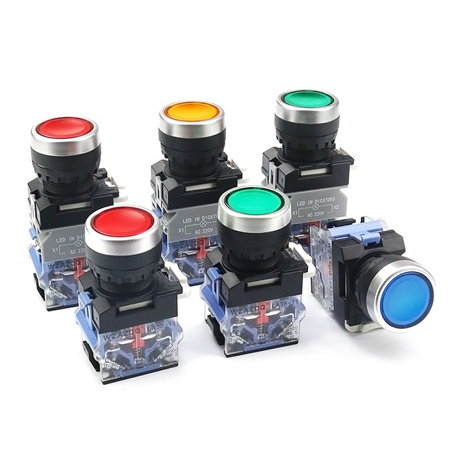 LA38-11 IP65 Self-locking Reset 22MM Non-illuminated Flat-head Button Momentary Start-stop 10A Power Switch Round