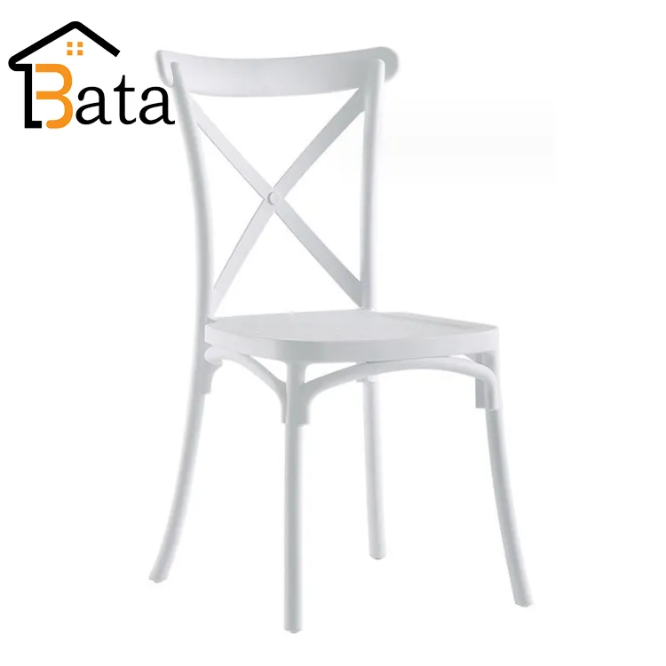 Nordic Plasticas şezlong beyaz ergonomik istiflenebilir depolama çapraz geri plastik PP yemek sandalyesi