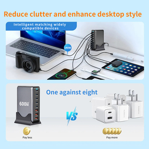 600W gan 6c2a siêu nhanh Trạm Sạc-100W USB-C PD cho MacBook/iphone16/15/14/Android, 8 thiết bị sạc đồng thời - Product Image 2