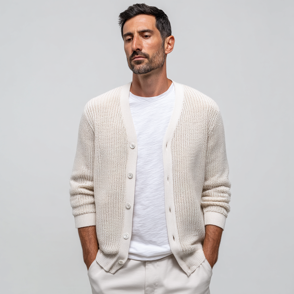 OEM Custom Men's Eco-Friendly Organic Cotton Knit Cardigan Sweater