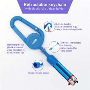 Retractable Keychain With Plastic Clip <b>Lighter</b> Holder Multi Color Oval Shape Simple Style Lightweight Portable Accessory - Product Image 2
