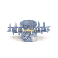 Pince à cheveux en acétate acrylique marbré bleu-violet de 10,5 cm, style européen-américain, avec strass et logo métallique personnalisé pour femme