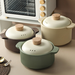 Olla de Sopa Moderna de Cerámica Esmaltada para Estufa de Gas, Diseño Sostenible, Asas Dobles con Tapa - Product Image 1