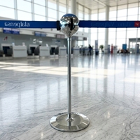 Poteau de guidage rétractable avec logo personnalisé, tête sphérique, en acier inoxydable poli miroir, pour aéroport et hôtel