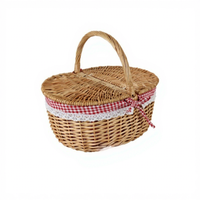 Picknickmand van roze rotan met deksel, enkelvoudige handgreep, voor fruit & groenten, buiten, grote, middelgrote en kleine maten