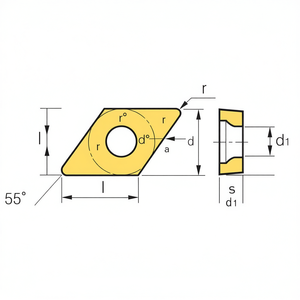 Plaquette de tournage Fervi 55 degrés en forme de diamant avec trou pour l'usinage des métaux - Product Image 2