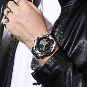 Montre <span class=keywords><strong>à</strong></span> quartz non mécanique pour hommes, avec bande en acier E-02006-New, avec <span class=keywords><strong>calendrier</strong></span> étanche, pour les affaires et les loisirs - Product Image 4