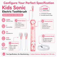 Brosse à dents électrique sonique pour enfants 42000 VPM, étanche IPX8, 3 modes, rechargeable par USB, logo personnalisé OEM, brosse à dents pour enfants