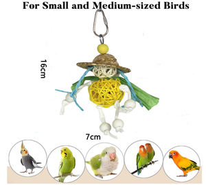 Venta caliente suministros para pájaros loro sombrero de paja pequeño hombre de paja Takraw masticar jaula de pájaros juguete para <span class=keywords><strong>palomas</strong></span> otros aviares - Product Image 5