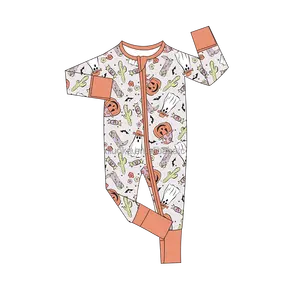 Jumpsuit lengan panjang bayi, baju terusan Halloween bercetak, Romper untuk anak-anak