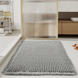 FIGOO - Tapis de bain moderne en gros, design gaufré à pompons, antidérapant, absorbant l'eau, tressé, doux et moelleux pour la douche et la salle de bain - Product Image 5