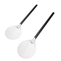 Schwarz und Silber Farbe Perforiertes Rechteck Aluminium Pizza Peel Schaufel Mit Drehen Pizza Paddel Mit Abnehmbarem Griff