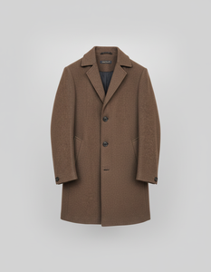 Manteau long en laine pour homme, style britannique, col cranté, simple boutonnage, marron - Product Image 1